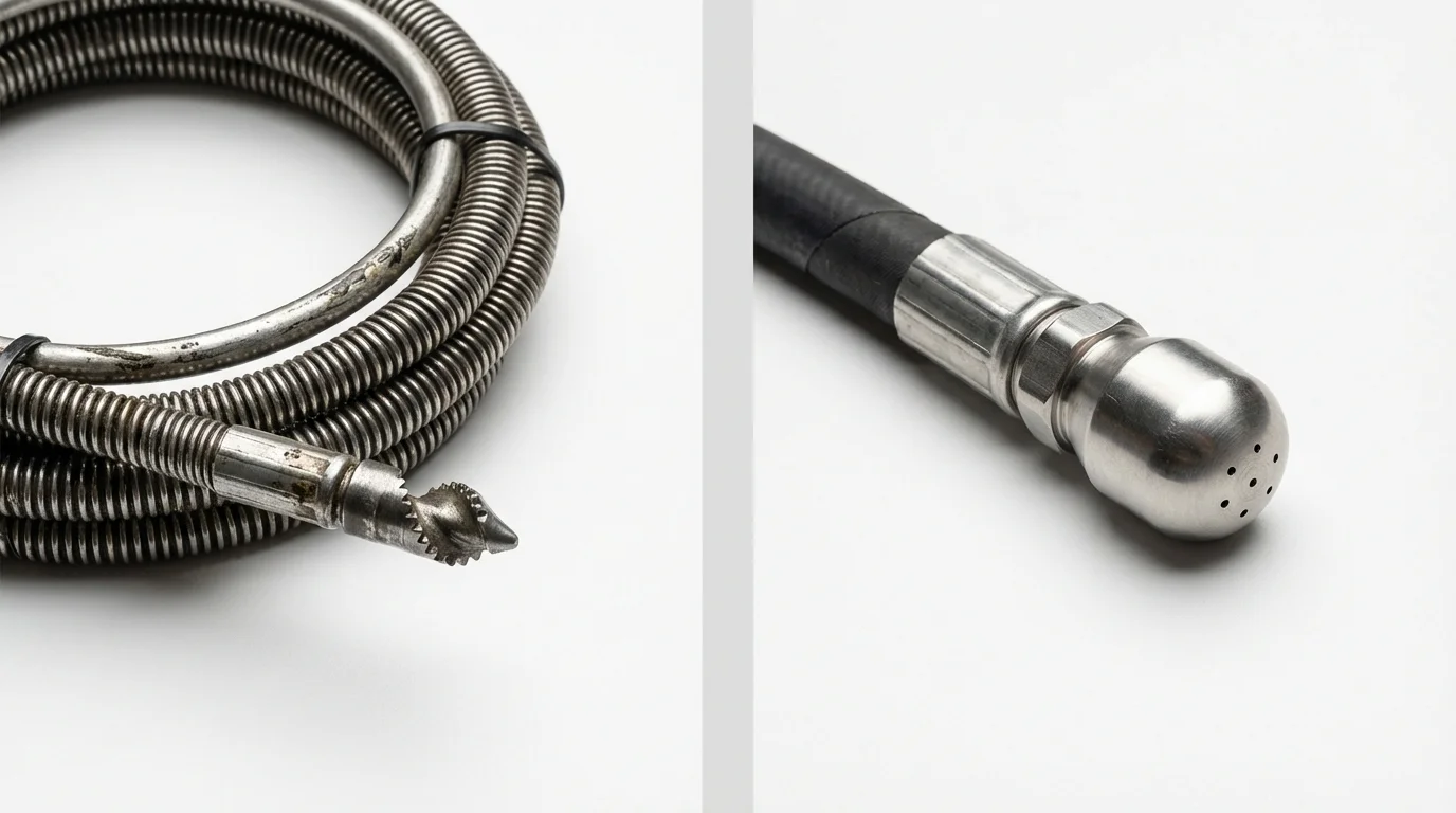 Drain snake cable and hydro jetting nozzle used for drain cleaning in Altamont, IL